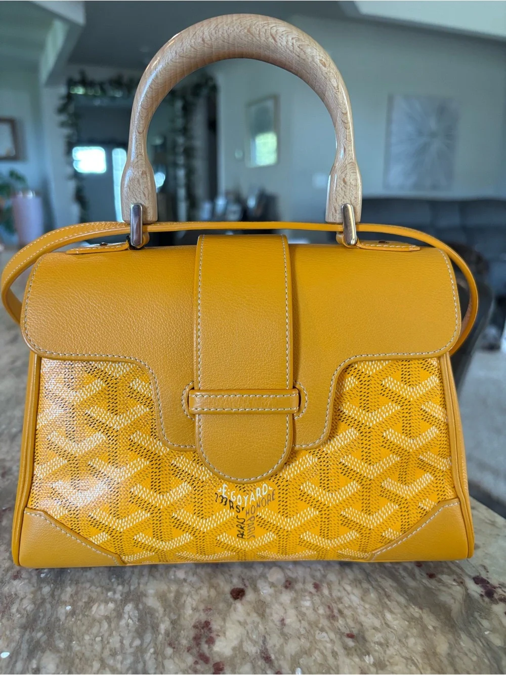 Goyard Mustard Yellow Saigon Mini Satchel with Wood Top Handle